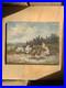 Huile sur toile ancienne scène de basse-cour poules et coq peinture campagne