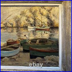 Huile sur toile du peintre Michel Michaeli ravaudage des filets aux Martigues