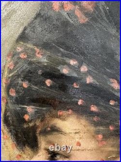 Huile sur toile élégante au voile c. 1890-1900 Belle Epoque Impressionnisme