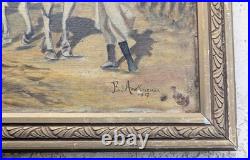 Huile sur toile encadrée 1917. E. Amelineau Femmes aux champs Moissons
