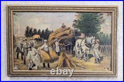 Huile sur toile encadrée 1917. E. Amelineau Femmes aux champs Moissons Huile sur toile encadrée 1917. E. Amelineau Femmes aux champs Moissons