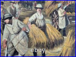 Huile sur toile encadrée 1917. E. Amelineau Femmes aux champs Moissons Huile sur toile encadrée 1917. E. Amelineau Femmes aux champs Moissons