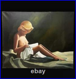 Huile sur toile figurative au drap Jean-Michel Crispoul Art XXe 73x93 cm