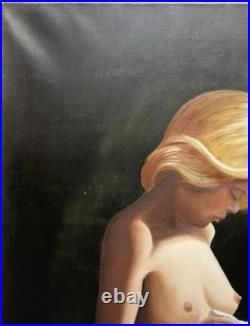 Huile sur toile figurative au drap Jean-Michel Crispoul Art XXe 73x93 cm