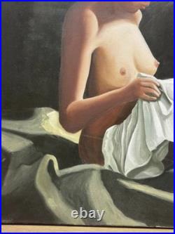 Huile sur toile figurative au drap Jean-Michel Crispoul Art XXe 73x93 cm