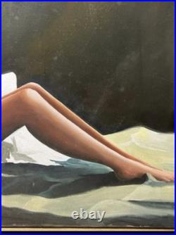 Huile sur toile figurative au drap Jean-Michel Crispoul Art XXe 73x93 cm