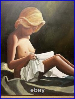 Huile sur toile figurative au drap Jean-Michel Crispoul Art XXe 73x93 cm