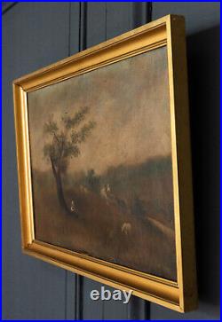 Huile sur toile par Emile Tesson bergère sous un arbre début XXe L3108