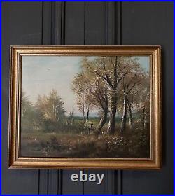 Huile sur toile paysage de forêt par L. Henry Barbizon début XXe L6554