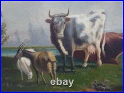 Huile sur toile paysage vache signée Audiberty fin 19e impressionnisme Auvergne