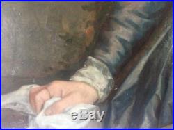 Huile sur toile peinture ancienne dame noble XVIII 81.5 cm100 cm HST 18eme