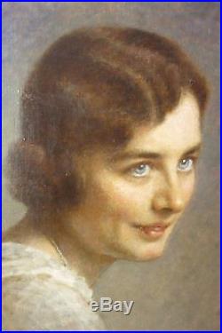 Huile sur toile portrait d'une jeune femme 1900/1930