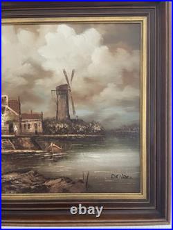 Huile sur toile signée De Vries, paysage hollandais