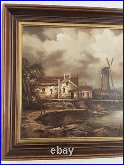 Huile sur toile signée De Vries, paysage hollandais