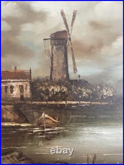 Huile sur toile signée De Vries, paysage hollandais