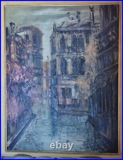 Huile sur toile signée Fettik, canal à Venise, XXem, 65 x 50cm