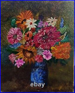 Huile sur toile signée Georges GONTHIER. Nature morte, Bouquet de fleurs