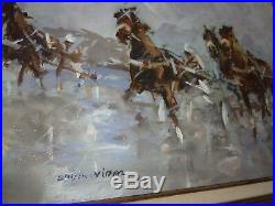 Huile sur toile signée Louis Vidal course de chevaux peinture tableau