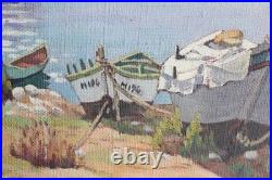 Huile sur toile signée S. MATTES, 1930, vue du Sud Méditerranée bateau calanque