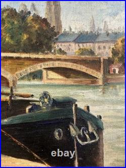 Huile sur toile signée vue présumée de la Seine à Rouen Normandie