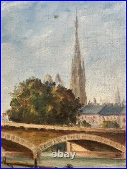 Huile sur toile signée vue présumée de la Seine à Rouen Normandie