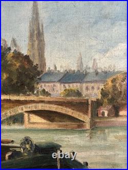 Huile sur toile signée vue présumée de la Seine à Rouen Normandie