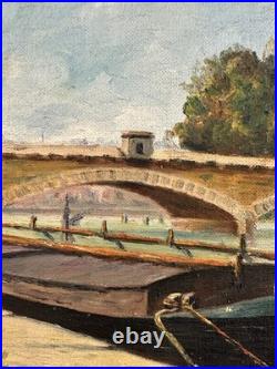 Huile sur toile signée vue présumée de la Seine à Rouen Normandie