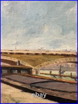 Huile sur toile signée vue présumée de la Seine à Rouen Normandie