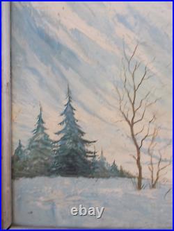 Huile sur toile tableau paysage Alsace montagne neige weltz Jacques Auguste