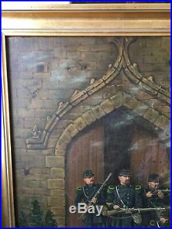 Huile toile peinture Soldats militaria à identifier Charles le Tourneur XIX 1885