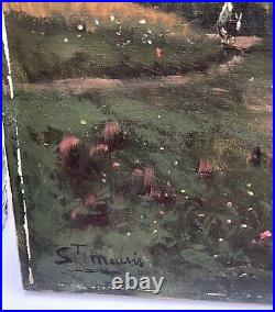 Huile toile peinture tableau Paysage animé Grand Format XIXe Barbizon. Signée
