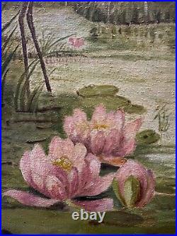 Huiles sur toile par C. Mignal représentant des flamants roses XXe A5005