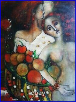 IVANNE (1949) Importante huile sur toile Femme Nue Aux Fruits