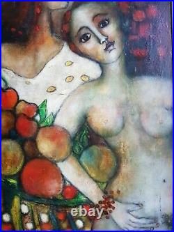 IVANNE (1949) Importante huile sur toile Femme Nue Aux Fruits