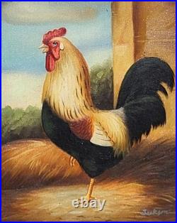 JACKSON. Représentant un coq fier. Peinture huile sur toile