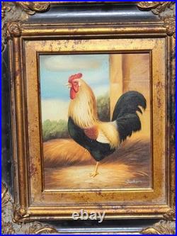 JACKSON. Représentant un coq fier. Peinture huile sur toile