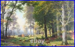 J. J. Van POORTEN 1841-1914 Scène de Forêt Animé Peinture huile sur toile signée
