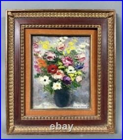 Jacques DUNOYER- Bouquet de fleurs aux pavots. Très belle Huile sur toile signée