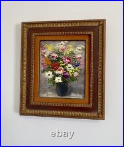 Jacques DUNOYER- Bouquet de fleurs aux pavots. Très belle Huile sur toile signée