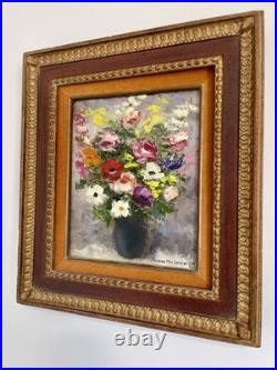 Jacques DUNOYER- Bouquet de fleurs aux pavots. Très belle Huile sur toile signée