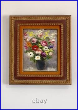 Jacques DUNOYER- Bouquet de fleurs aux pavots. Très belle Huile sur toile signée