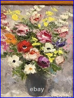 Jacques DUNOYER- Bouquet de fleurs aux pavots. Très belle Huile sur toile signée