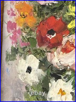 Jacques DUNOYER- Bouquet de fleurs aux pavots. Très belle Huile sur toile signée