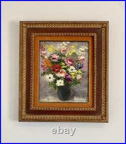 Jacques DUNOYER- Bouquet de fleurs aux pavots. Très belle Huile sur toile signée