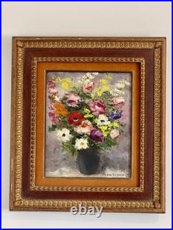 Jacques DUNOYER- Bouquet de fleurs aux pavots. Très belle Huile sur toile signée
