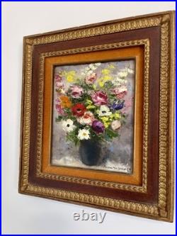 Jacques DUNOYER- Bouquet de fleurs aux pavots. Très belle Huile sur toile signée