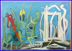Jacques Le Noane (1928-2016) Composition Surrealiste Huile Sur Toile Vs 1980 115