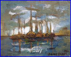 Jane HENRI (1924-1993) HsT 22x38cm Marine École de Paris Jeune Peinture
