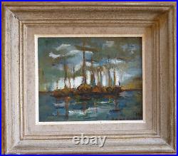 Jane HENRI (1924-1993) HsT 22x38cm Marine École de Paris Jeune Peinture