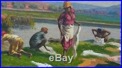 Jean Rambininstsoa Peintre Malgache Madagascar Lavandieres Huile Vers 1940